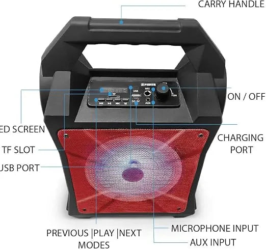 Portable Party LED Bluetooth Speaker with Handle - Big Bass FM Radio