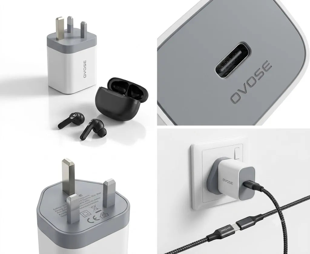 20W PD Fast Charger Adapter - USB-C + USB-A Dual Port with UK/EU Plug