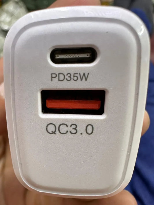 35W PD Fast Charger Adapter - Dual Port USB-C + USB-A QC 3.0