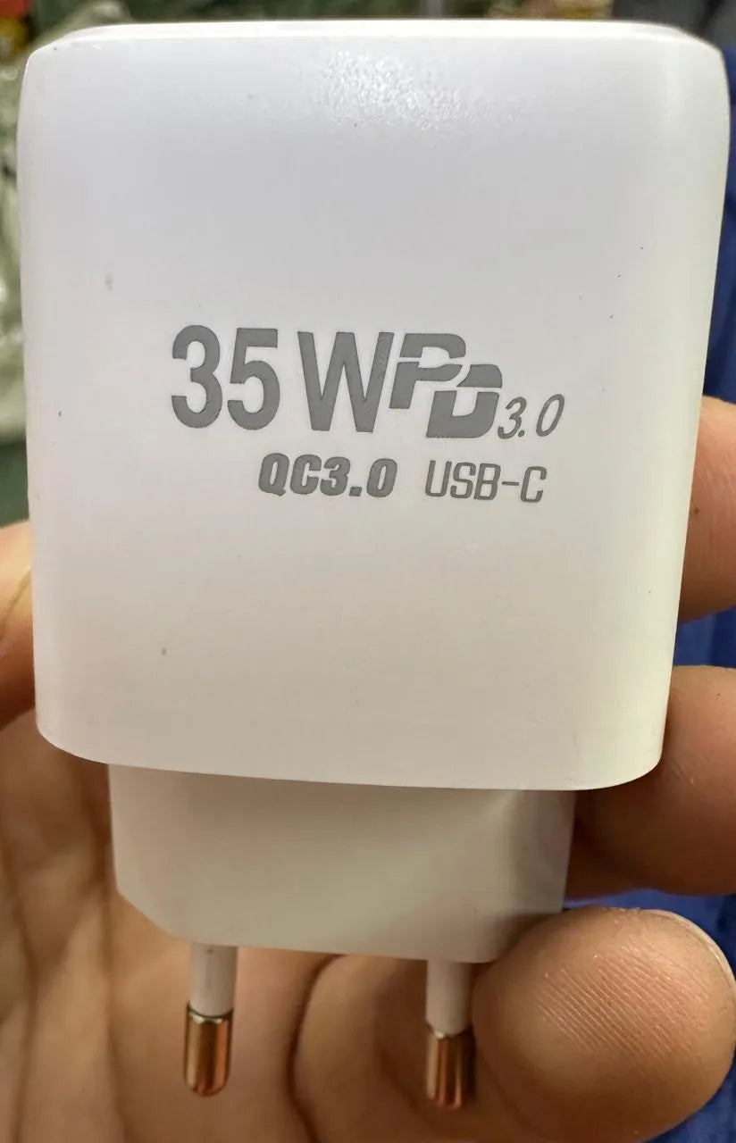 35W PD Fast Charger Adapter - Dual Port USB-C + USB-A QC 3.0