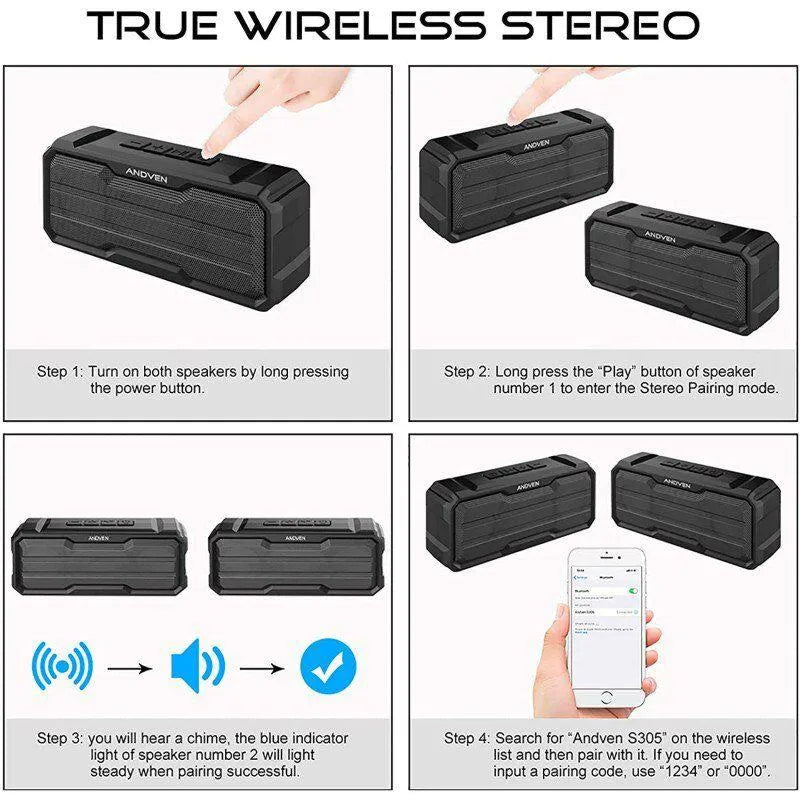 Rugged Waterproof Bluetooth Speaker - Portable Outdoor Splashproof