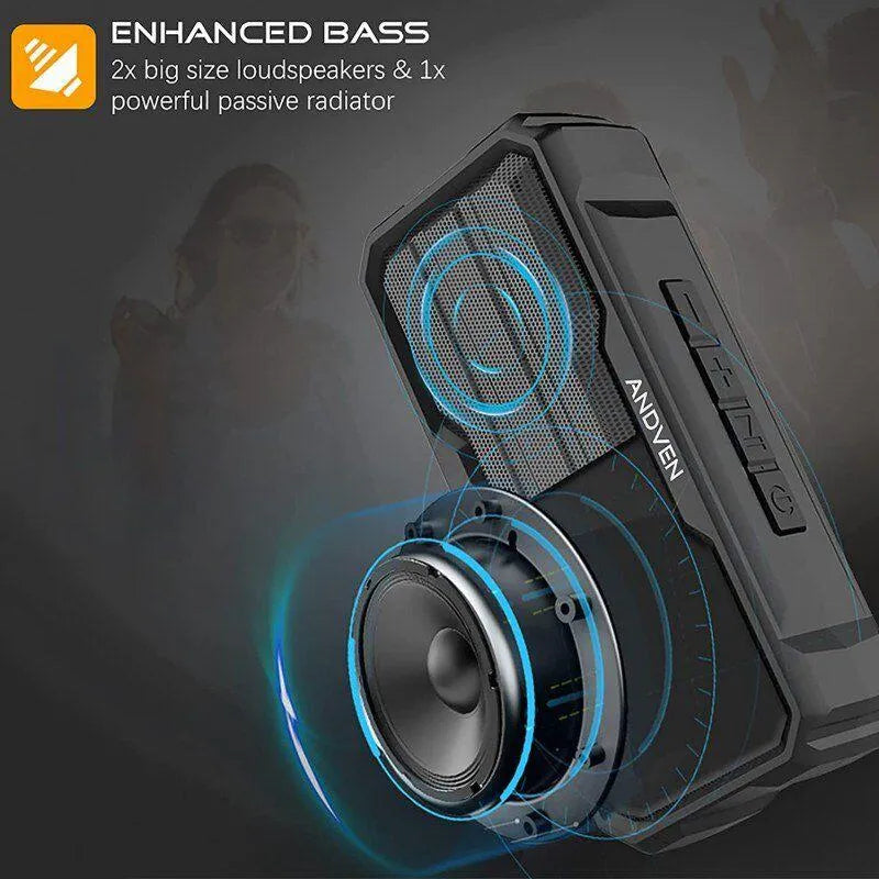 Rugged Waterproof Bluetooth Speaker - Portable Outdoor Splashproof